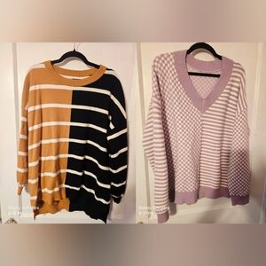 Striped Colorblock Crewneck Sweater - Black & Mustard